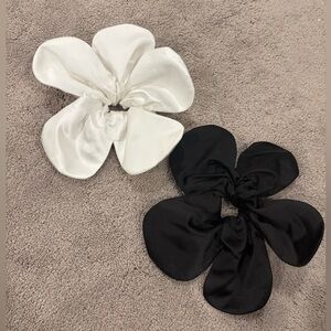 Elegant Black and White Flower Hair Scrunchies